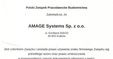 AMAGE Systems – członkiem Polskiego Związku Pracodawców Budownictwa