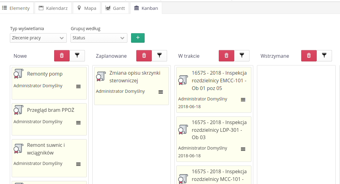 Zlecenia pracy — tablica Kanban
