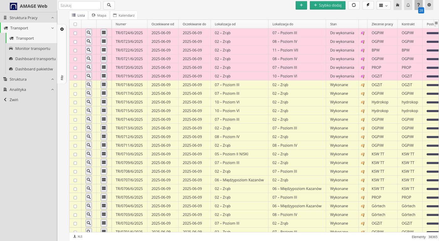 Lista transportów