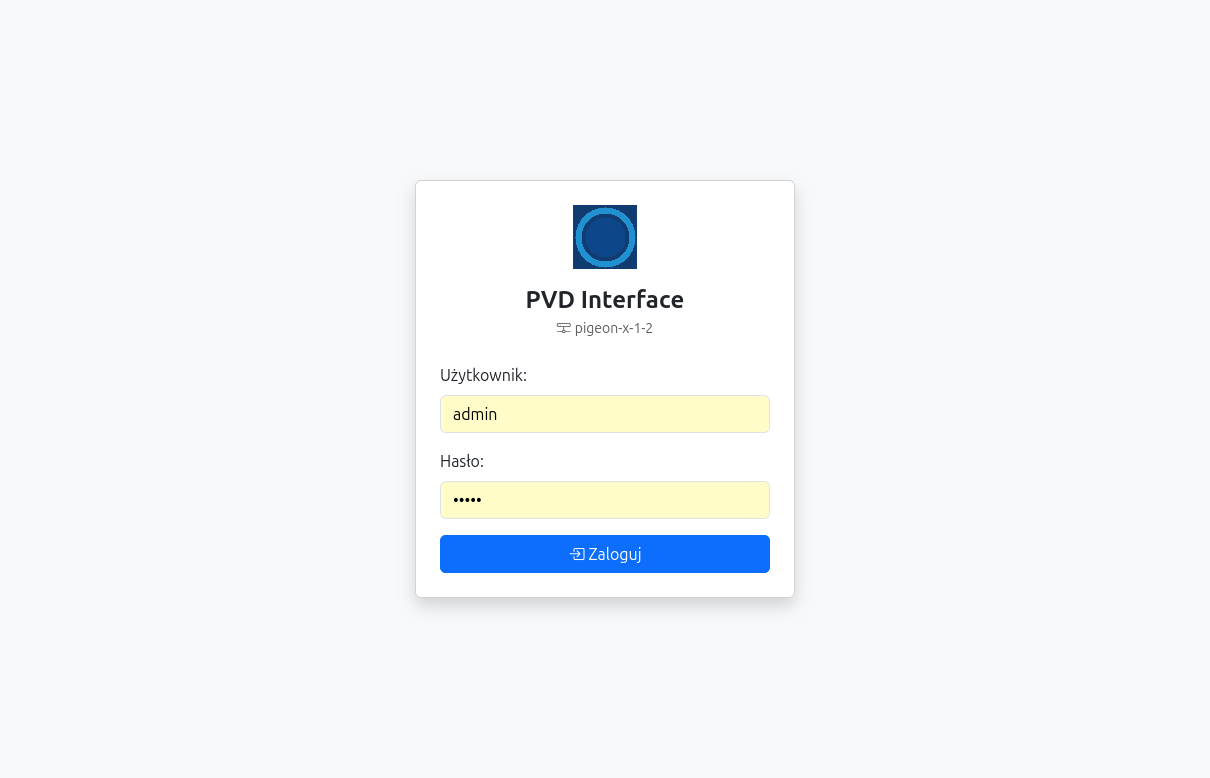 Panel logowania interfejsu WWW PVD